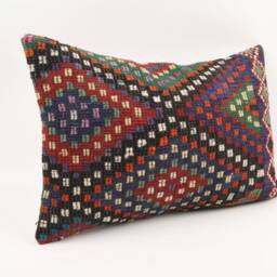 16x24 Bohemian Kilim Pillow Handwoven Turkish Wool Cushion - thumbnail 3
