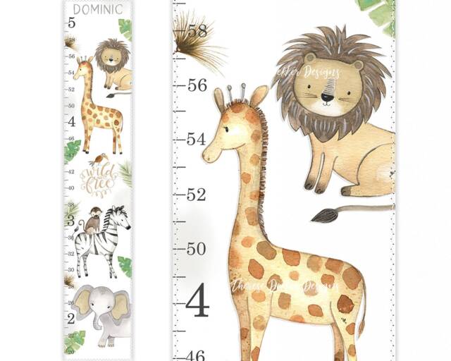 Safari Growth Chart, Jungle Canvas Height Wall Art, Decor, Animals Kids Room Decor - image 1