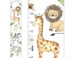 Safari Growth Chart, Jungle Canvas Height Wall Art, Decor, Animals Kids Room Decor - thumbnail 1