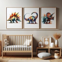 Watercolour Dinosaur Poster Set - 3 Prints - Nursery, Bedroom Wall Art Kids Dino Decor Childrens Kid Playroom Artwork Print - thumbnail 1
