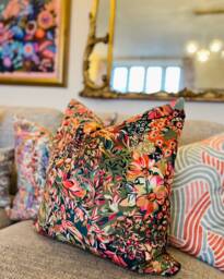 Square Scatter Cushion in Aubrey Forest & Raspberry Velvet