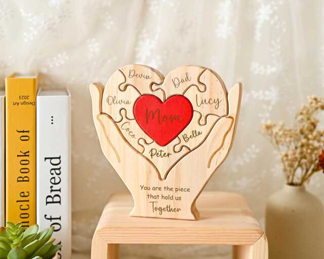 Custom Family Name Wooden Puzzle, You Are The Piece That Holds Us Together Sign, Unique Gift For Mom, Puzzle, Birthday Gifts For Mom - image 1