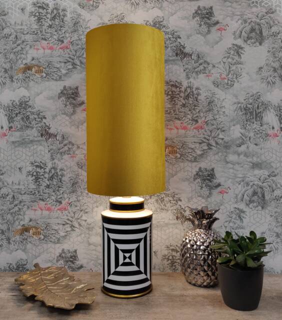 Extra Tall Drum Lampshade in Mustard Yellow Velvet, 50cm Height - image 1