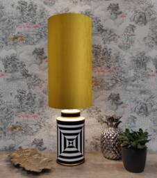 Extra Tall Drum Lampshade in Mustard Yellow Velvet, 50cm Height - thumbnail 1