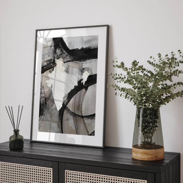 India Map - Black & Grey Abstract Painting Of Wall Art Print Traval Poster - image 1