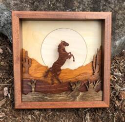 Layered Wood Horse Desert Scene Wall Art - Born To Be Wild Rustic Decor