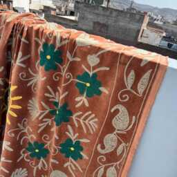 Traditional Velvet Suzani Quilt - Handmade Decorative Bed Cover - thumbnail 2