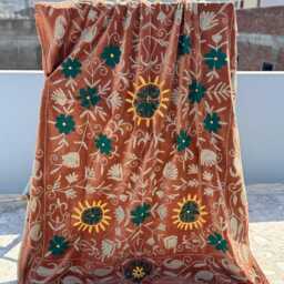 Traditional Velvet Suzani Quilt - Handmade Decorative Bed Cover - thumbnail 3