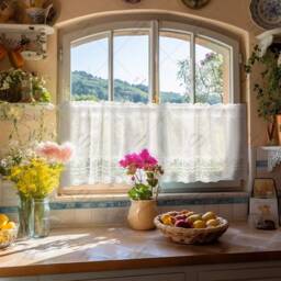 Floral Kitchen Sheer Curtain Farmhouse Lace Coffee Curtain - thumbnail 3