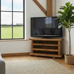 Handmade Solid Wood Corner Tv Stand, Rustic Media Console With Shelves