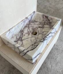 Hand Carved Lilac Marble Sink Wall Mount Bathroom Vanity