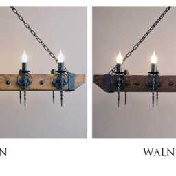 Wood Beam Chandelier Lights - Wrought Iron Lighting Fixture - thumbnail 3