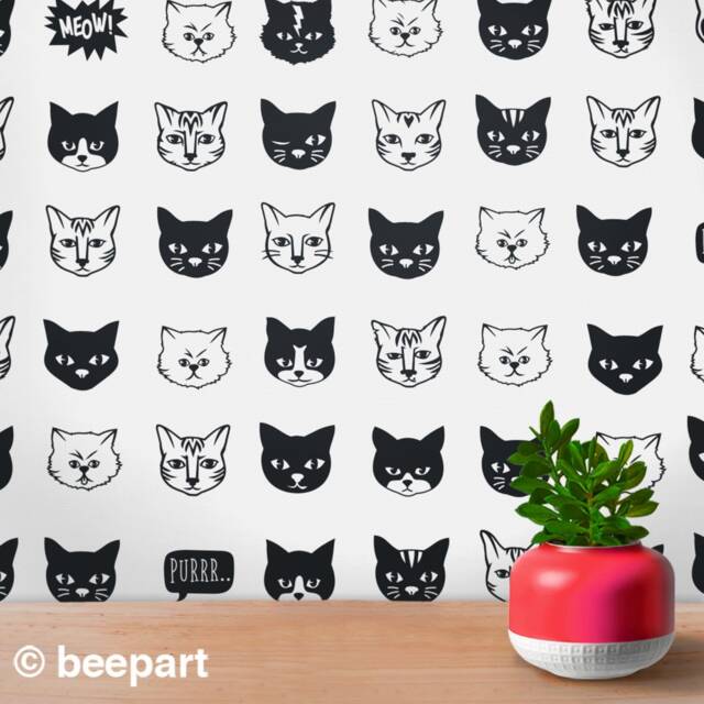 Cat Wall Decal Set For Cat Lover, Pattern Nursery, Face Vinyl Decal, Lover Gift - image 1