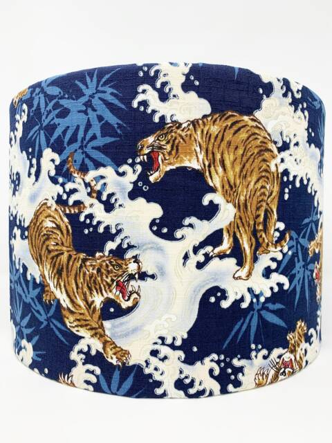 Tiger Lampshade Japanese Oriental Blue Drum Shade - image 1