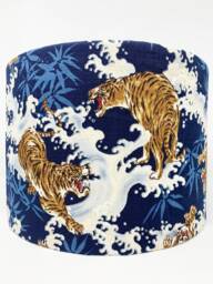 Tiger Lampshade Japanese Oriental Blue Drum Shade - thumbnail 1