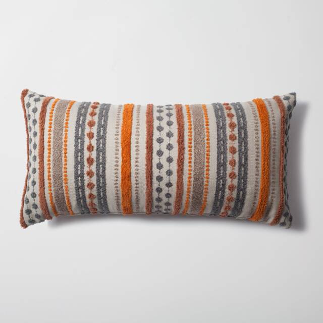 striped Lumbar Pillow Cover Burnt Orange, Terracotta, & Grey Woven Fabric - image 1