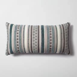 striped Lumbar Pillow Cover Burnt Orange, Terracotta, & Grey Woven Fabric - thumbnail 3