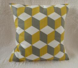 Handmade Cube Print Pillow Cover, Saffron Yellow & Gray, 16 Inch - thumbnail 1