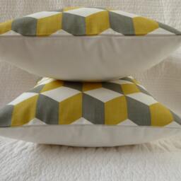 Handmade Cube Print Pillow Cover, Saffron Yellow & Gray, 16 Inch - thumbnail 3