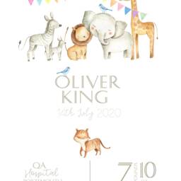 Personalised Safari Animals Print, Including Birth Details, New Baby Gift, Featuring Elephants, Giraffes & Lions, Tigers, Zebras - thumbnail 3