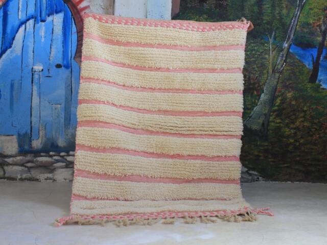 Custom Fabulous Boujad Rug, Authentic Moroccan Azilal White & Pink Carpet, Handmade Furniture, Bohemian Rug - image 1