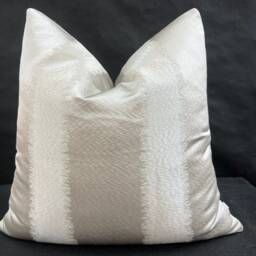 Luxury Designer Taupe Neutral Contemporary Satin Striped Fabric Cushion Pillow Cover - thumbnail 2