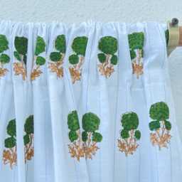 Living Room Decor, Linen Blend Printed Curtain, Striped Floral Valance Set Of Two Panels - thumbnail 2
