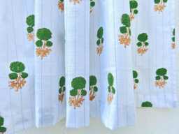 Living Room Decor, Linen Blend Printed Curtain, Striped Floral Valance Set Of Two Panels - thumbnail 1