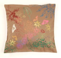 Toffee & Multi-Coloured Floral Cushion Cover - thumbnail 1