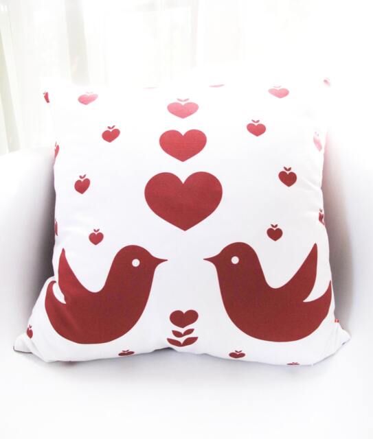 Love Birds Pillow Cover Red Print, Cotton Linen, 18 - image 1
