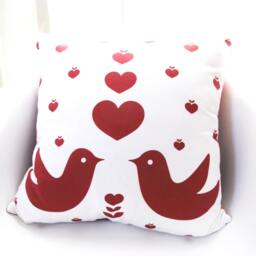 Love Birds Pillow Cover Red Print, Cotton Linen, 18 - thumbnail 2