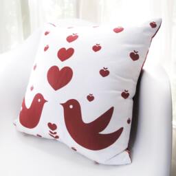 Love Birds Pillow Cover Red Print, Cotton Linen, 18 - thumbnail 4