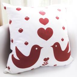 Love Birds Pillow Cover Red Print, Cotton Linen, 18 - thumbnail 3