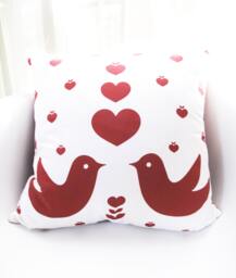 Love Birds Pillow Cover Red Print, Cotton Linen, 18 - thumbnail 1