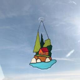 stained Glass Panel Suncatcher Picture Mountains Hill Landscape Home House Decor Window Wall Hanging Cling - thumbnail 3