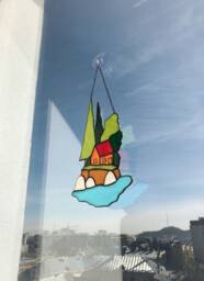 stained Glass Panel Suncatcher Picture Mountains Hill Landscape Home House Decor Window Wall Hanging Cling