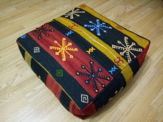 Kilim Pouf Square 24x24x8 Inches Striped Poufs Poufs Floor Pillow Cover Oversize Anatolian Home Decor - image 1