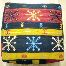 Kilim Pouf Square 24x24x8 Inches Striped Poufs Poufs Floor Pillow Cover Oversize Anatolian Home Decor - thumbnail 2