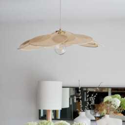 21. Flower Pendant Light With 14 Linen & Rattan Petals - Flower Chandelier in Burlap Lamp Wall Handcrafted - thumbnail 3