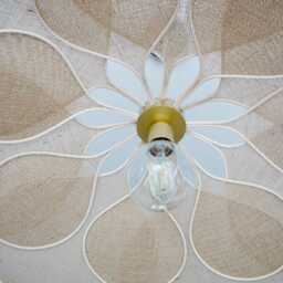 21. Flower Pendant Light With 14 Linen & Rattan Petals - Flower Chandelier in Burlap Lamp Wall Handcrafted - thumbnail 2