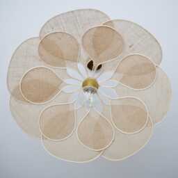 14-Petal Flower Pendant Light in Linen & Rattan - Handcrafted Chandelier Japanese Wabi-Sabi Lighting Natural Decoration - thumbnail 2