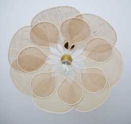 21. Flower Pendant Light With 14 Linen & Rattan Petals - Flower Chandelier in Burlap Lamp Wall Handcrafted - thumbnail 1