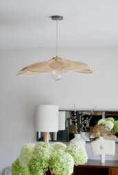 14-Petal Flower Pendant Light in Linen & Rattan - Handcrafted Chandelier Japanese Wabi-Sabi Lighting Natural Decoration