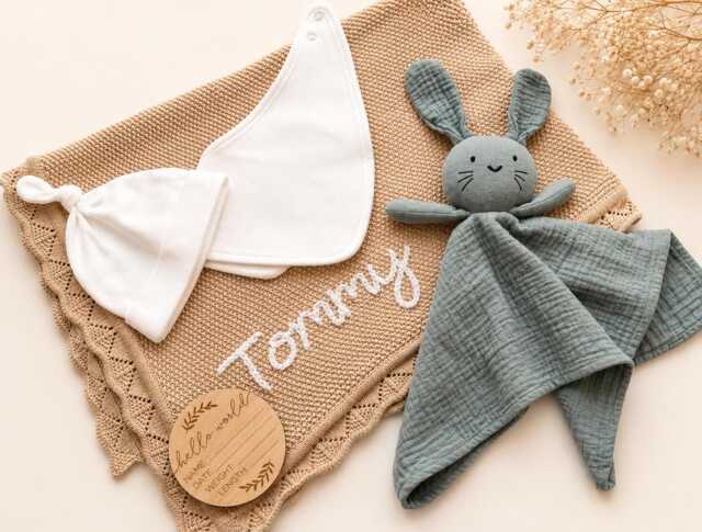 Personalised Baby Gift Hamper Hand Embroidered Name Blanket, Shower Box - image 1