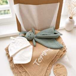 Personalised Baby Gift Hamper Hand Embroidered Name Blanket, Shower Box - thumbnail 2