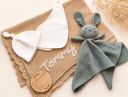 Personalised Baby Gift Hamper Hand Embroidered Name Blanket, Shower Box - thumbnail 1