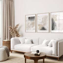 Beige Abstract Art Print Set Modern Home Decor Trio - thumbnail 2