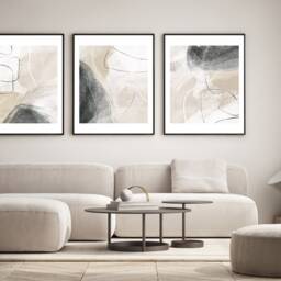 Beige Abstract Art Print Set Modern Home Decor Trio - thumbnail 3