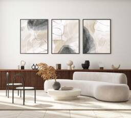 Beige Abstract Art Print Set Modern Home Decor Trio