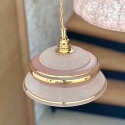 Vintage Art Deco Chandelier Pendant Lampshade in Pink Granite Glass, Transparency & Gilding, Single, Double Or Triple - thumbnail 1